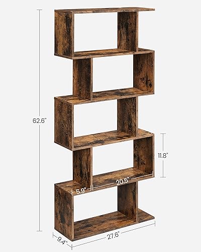Miniatura 3 de VASAGLE Bookcase, 5-Tier Bookshelf, Display Shelf and Room Divider, Freestanding Decorative Storage Shelving, Rustic Brown ULBC62BX, 27.6”L x 9.4”W