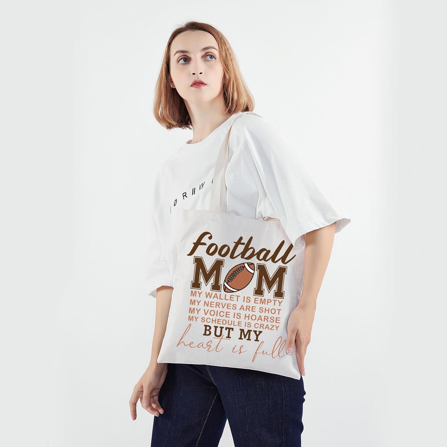 PWHAOO Football Mom Tote Bag - Green and White - Medium - Perfect for Football Moms & Everyday Use - Image 2
