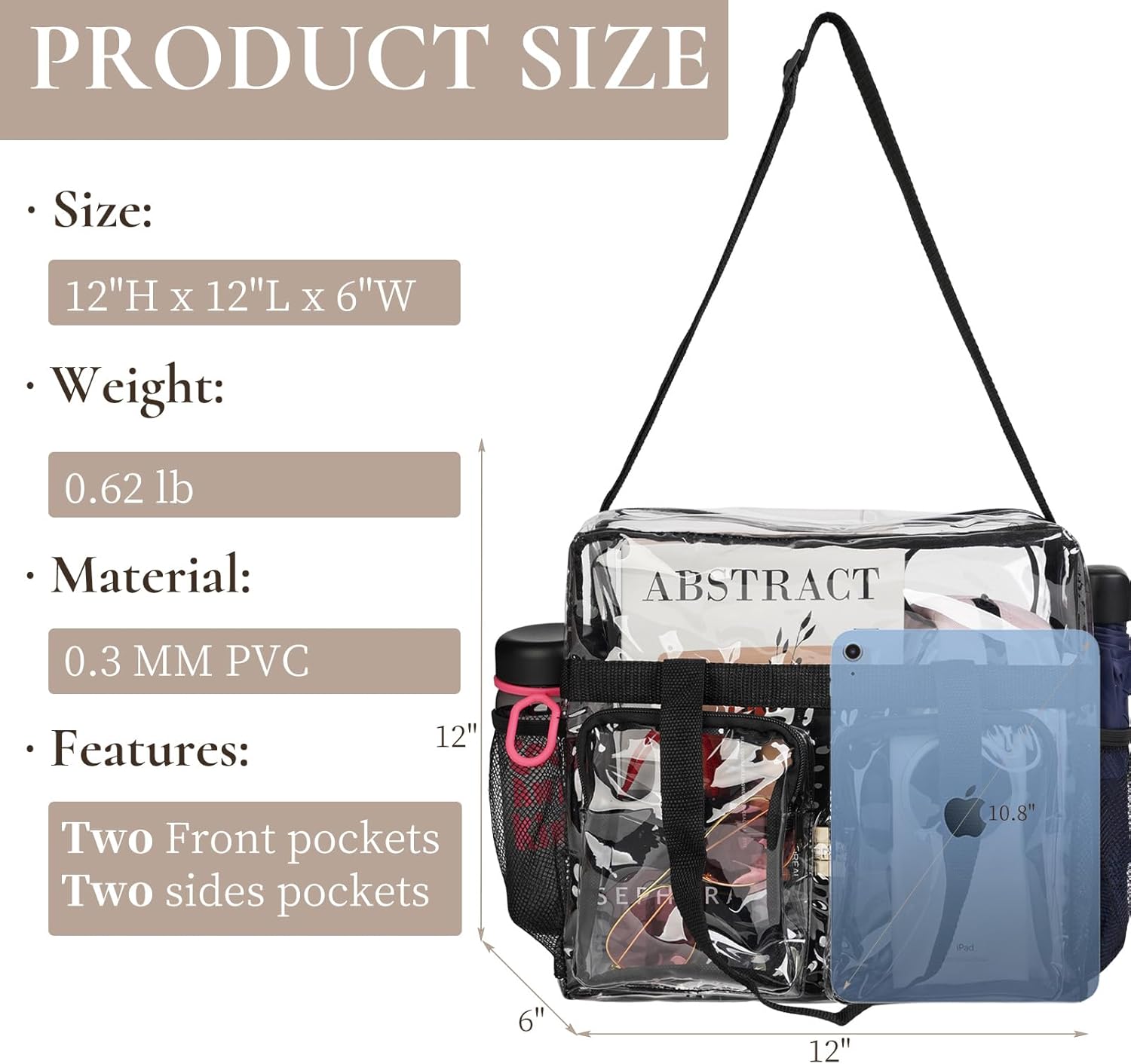 ZENPUNK Clear Bags Stadium Approved Clear Tote Bag with Zipper Closure Crossbody Bag with Adjustable Strap - Image 2
