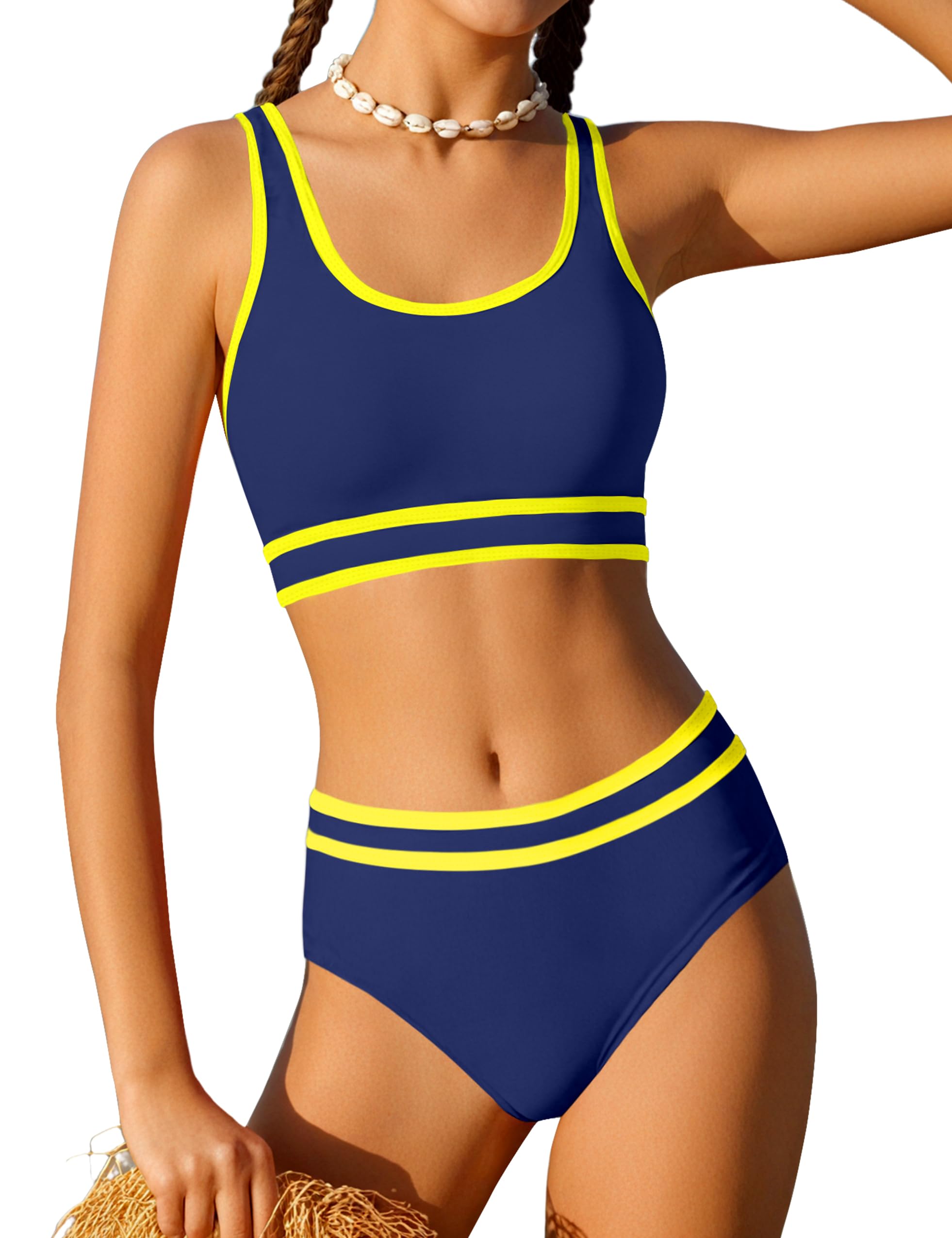 Girls Swimsuit Double Strap High Waist Sporty Bikini Swimsuits Swim Cover Up Skirt 3 Piece Set