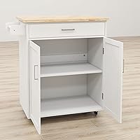 Vista 3 de BNSPLY Pequeña isla de cocina con ruedas con almacenamiento, carrito de isla de cocina rodante con cajón, armario de almacenamiento y encimera