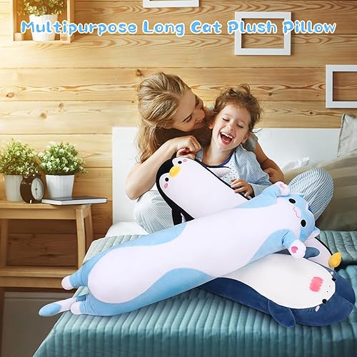 Miniatura 7 de Almohada larga de peluche de pingüino negro, lindo peluche de dibujos animados, suave almohada corporal abrazadora, regalo de cumpleaños y día de