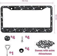 Vista 2 de Marco de matrícula brillante para mujeres, marcos de matrícula de acero inoxidable brillante Más de 1000 piezas de cristales de diamantes