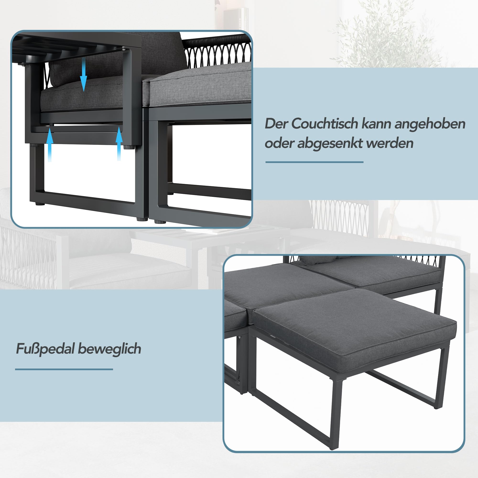 Merax Gartenlounge Set, Gartenmöbel Set, Multifunktional für Terrasse und Garten, Outdoor Sofa Garnitur, PE-Rattan, Aluminiumrahmen, rutschfeste Füße