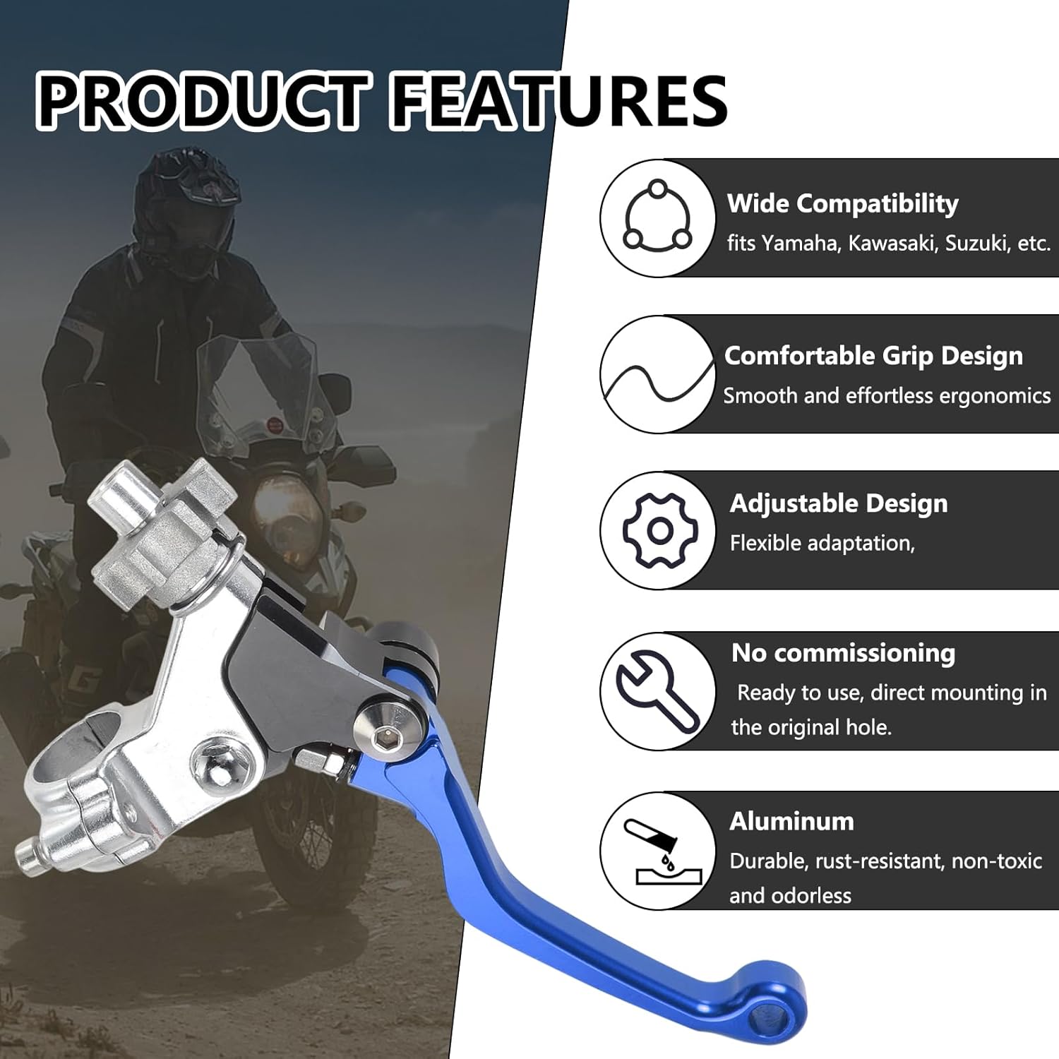 Handlebar Clutch Lever, Adjustable Left Handle Perch Compatible with Yamaha YZ 85 125 250 250F 426F 450F WR 250F 400F 426F Kawasaki KX 65 85 100 125 250 250F 450F Suzuki RM60 65 80 85(Blue)