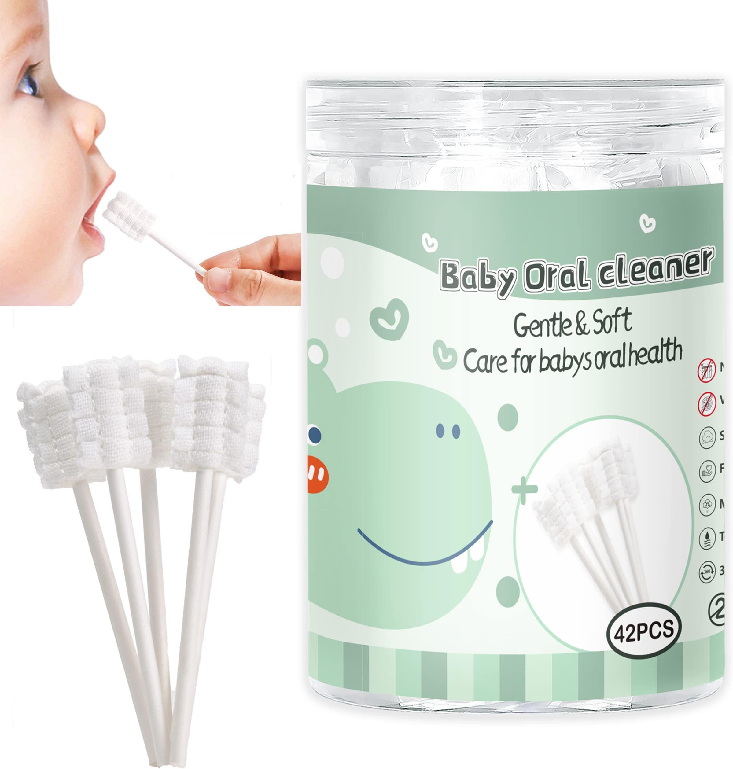 42 Pcs Baby Oral Cleaner Toothbrush, One-Time Baby Toothbrush for 0-36 Month Newborn Baby Oral Tongue Gauze Gum Cleaner
