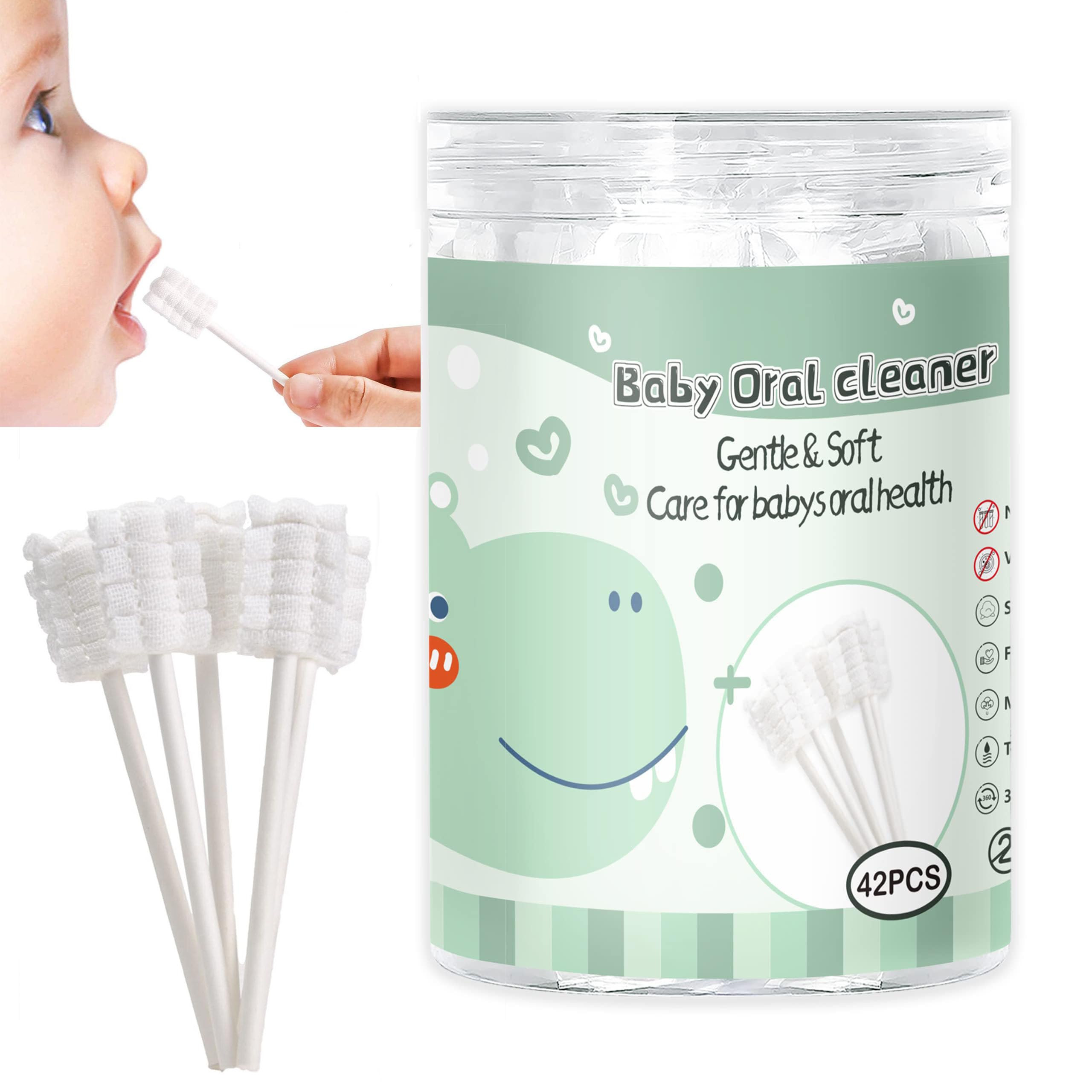 42 Pcs Baby Oral Cleaner Toothbrush, One-Time Baby Toothbrush for 0-36 Month Newborn Baby Oral Tongue Gauze Gum Cleaner