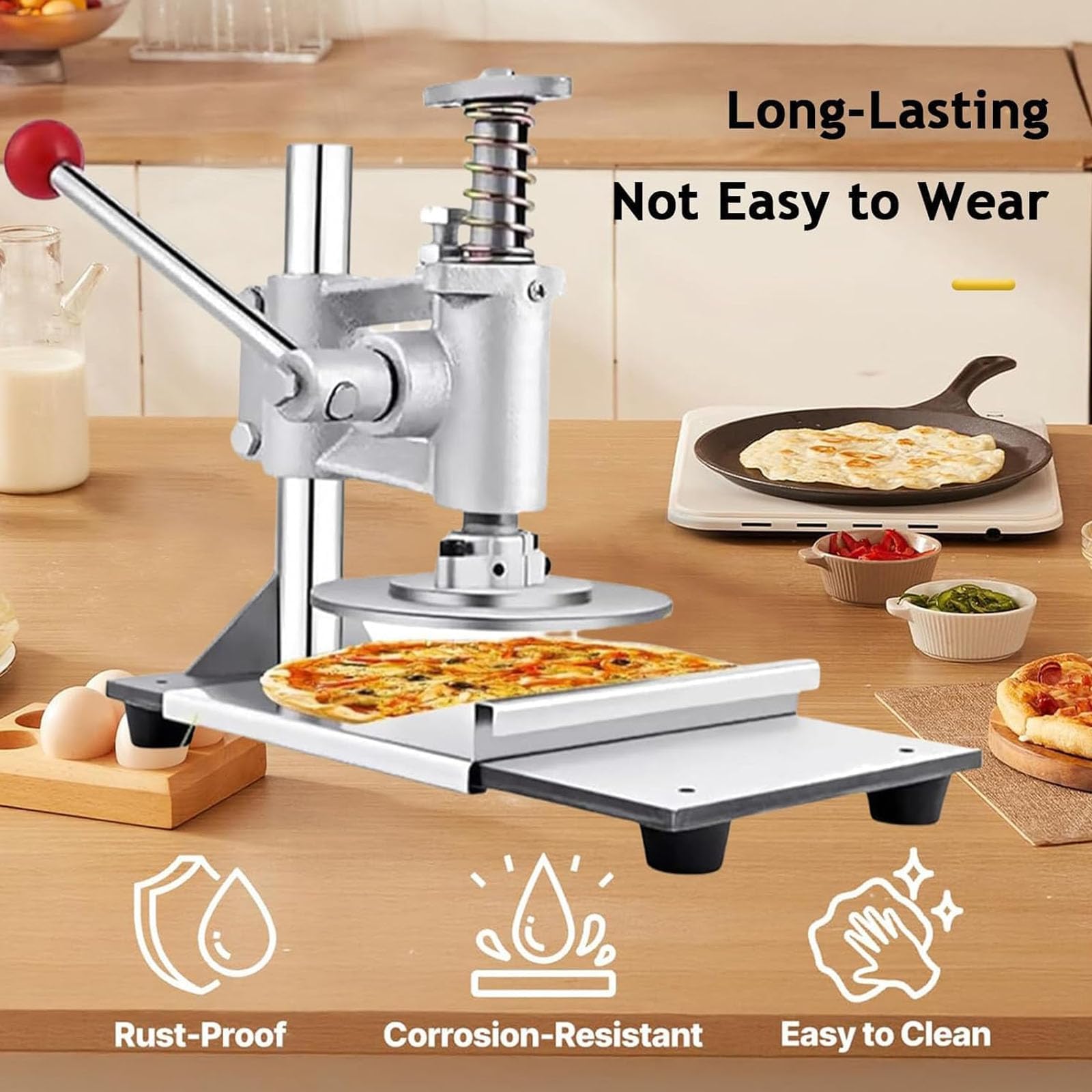 Pressa Manuale Per Impasto In Acciaio Inox, Pressa Per Pizza Da 16 Cm Con Spessore Regolabile, Per Pizza, Piadine, Tortillas E Pasta Sfoglia