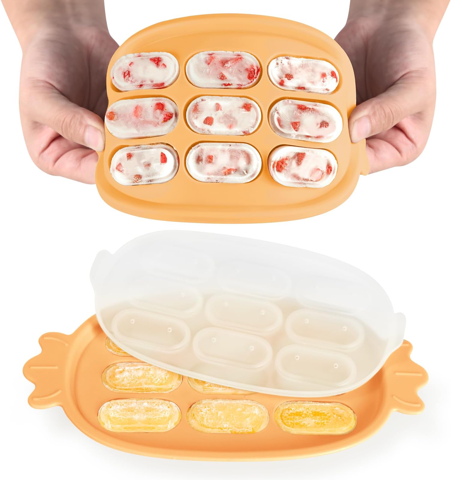 Haakaa Baby Popsicle Mold - Baby Food Maker & Breastmilk Teething Freezer Tray - BPA Free Silicone-Orange