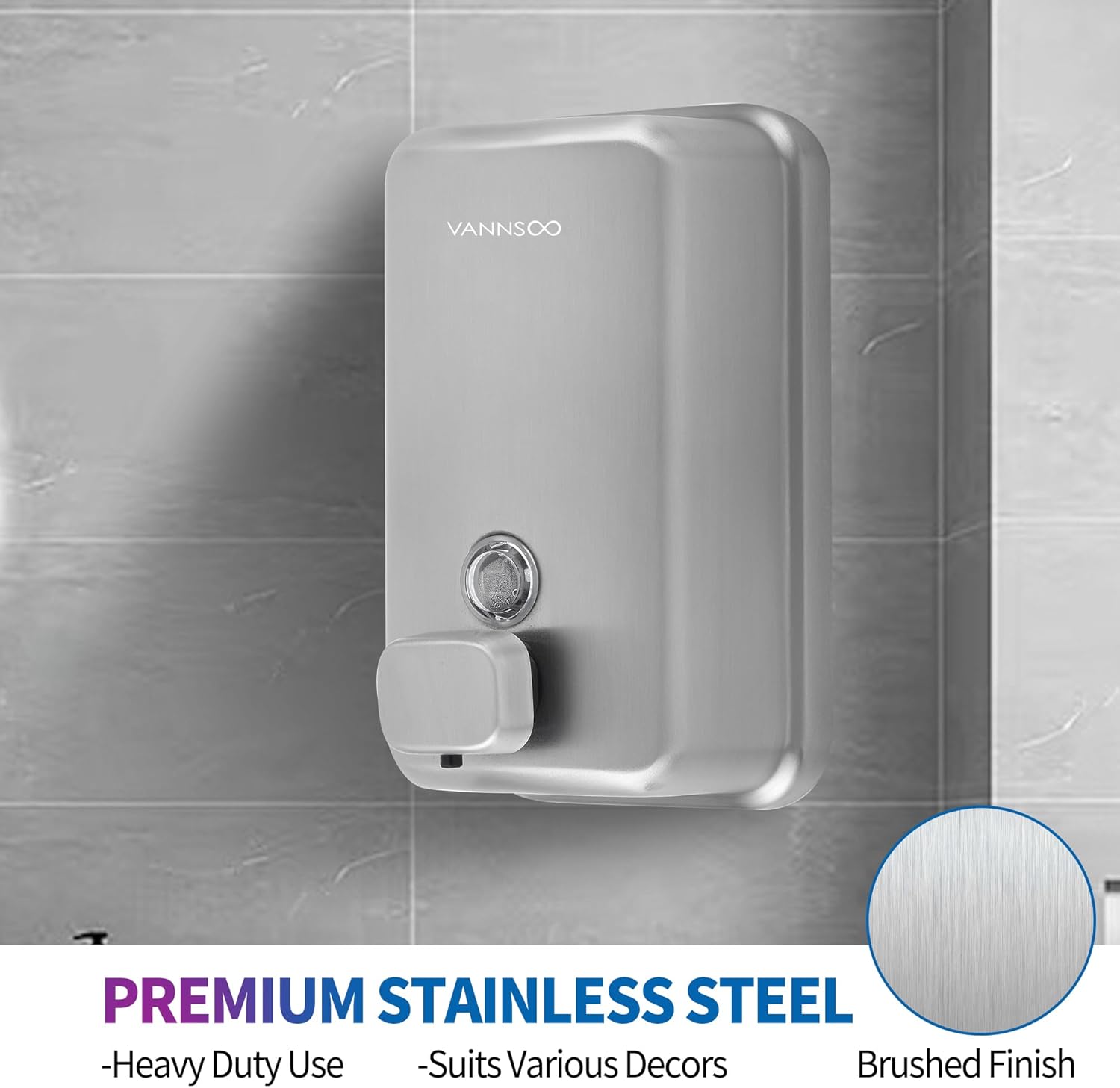 Commercial Soap Dispenser Wall Mount, Stainless Steel, Hand Liquid Bathroom