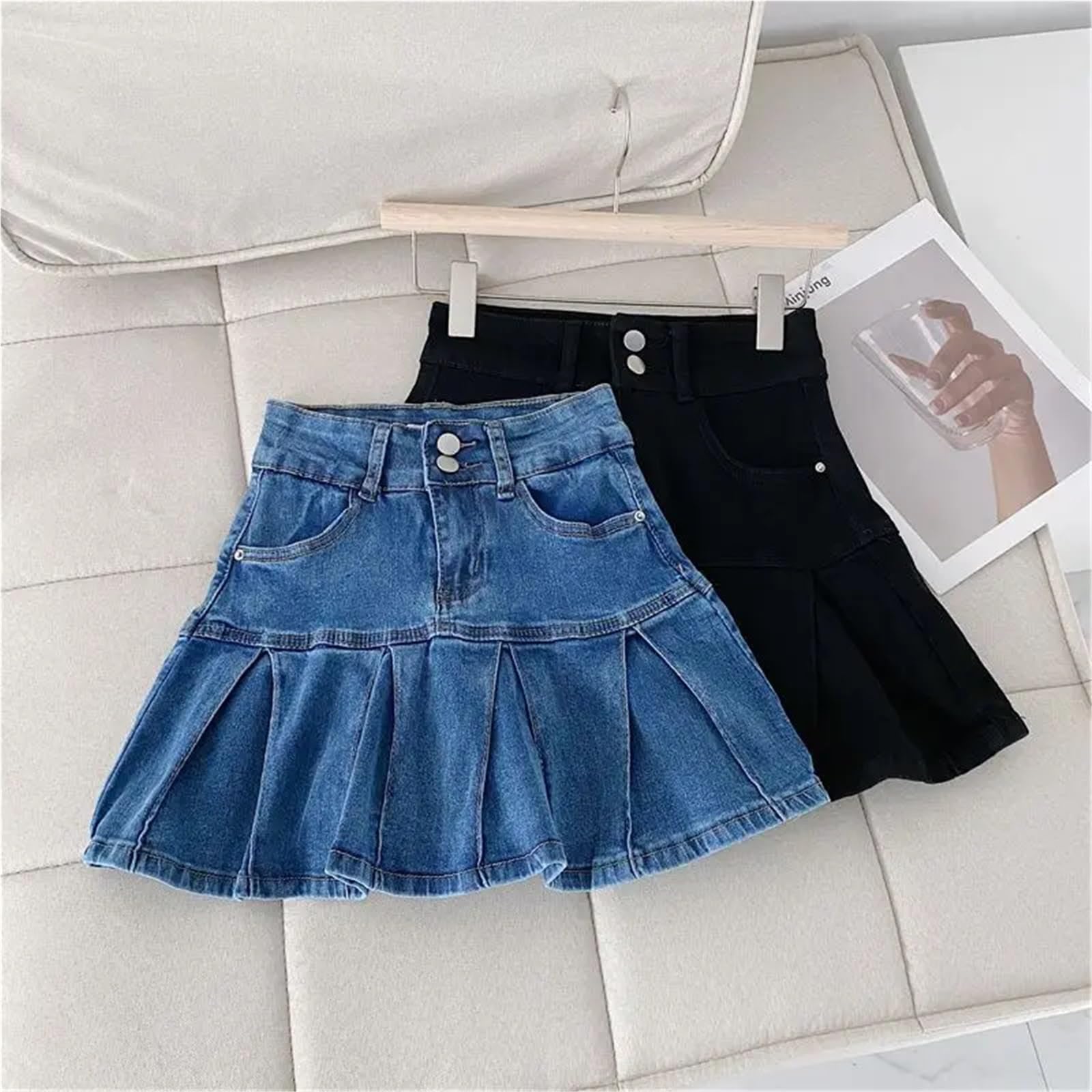 Minifalda Plisada de Corte A Falda Corta Mezclilla Cintura Alta for Mujer para Mujer