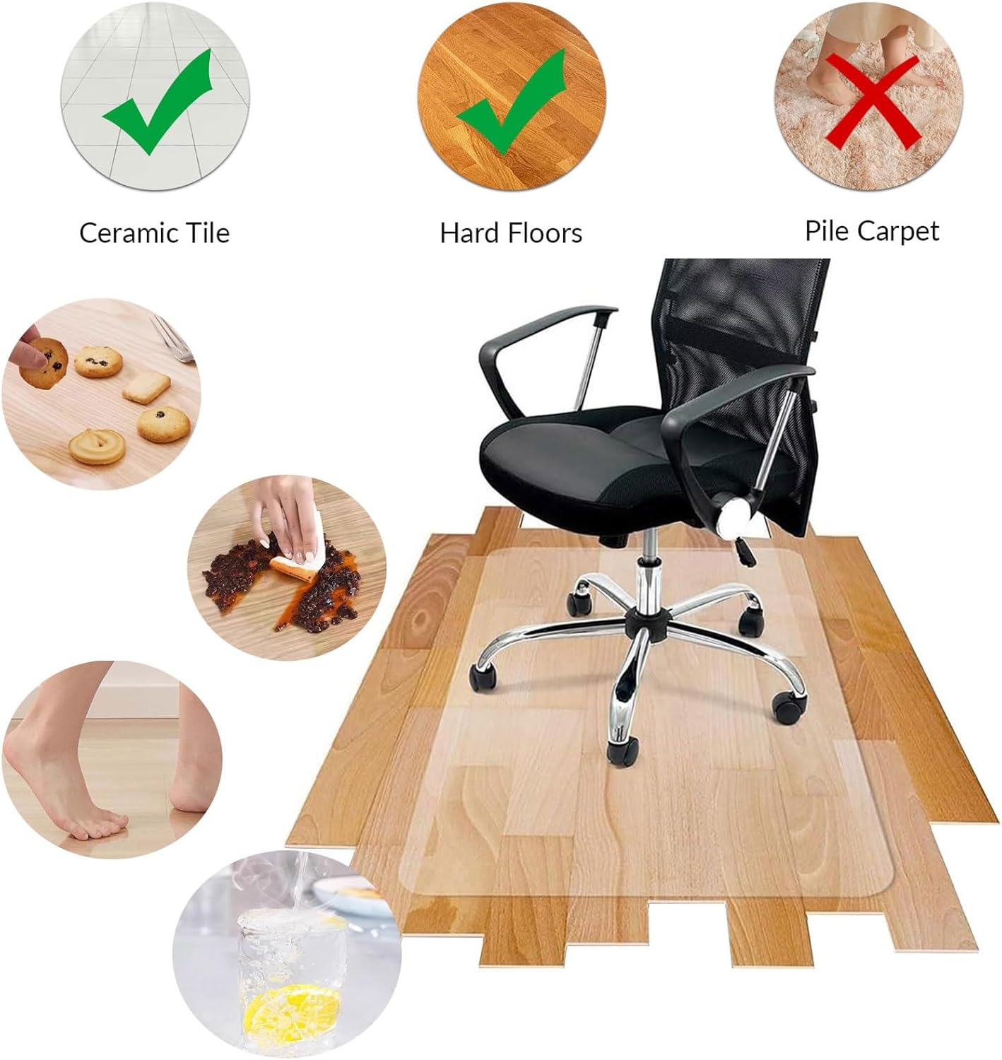 Floor Chair Mat PVC Clear Office Chair Mat for Hard Floor 12X40 16X42 22X54 24X60 28X72 36X108 42X120in 0.06inThick Anti-Slip Computer Desk Chair for Hallway Doorways Living Room(60X120 in)