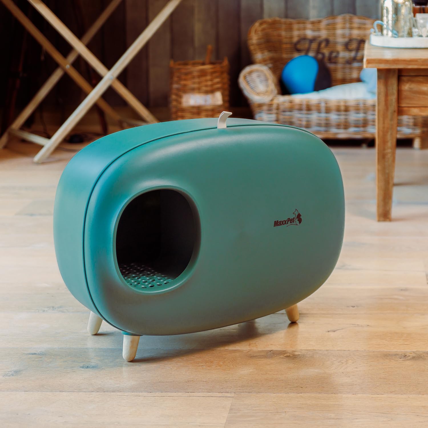 MaxxPet Bac à Litière Chat - Maison de Toilette pour Chat - Compartiment Inférieur Amovible pour Un Nettoyage Facile - 60x38x45cm - Vert
