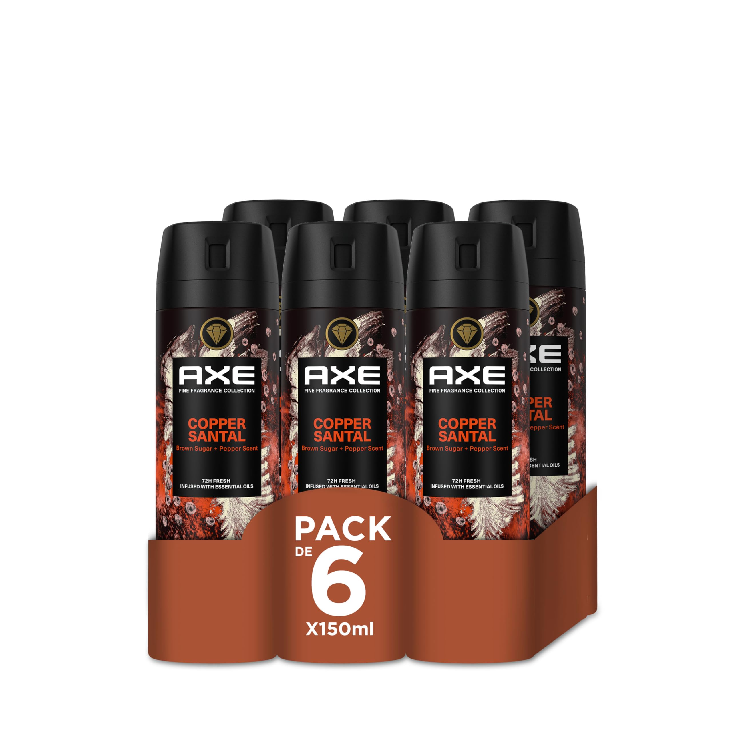 Axe Pakiet oszczędzający dezodorant w sprayu dla mężczyzn Copper Santal Zapach Premium 6 x 150 ml