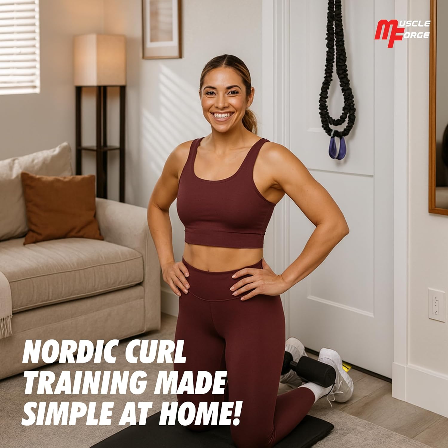 Nordic Curl Strap for Hamstring Training & Injury Prevention – Adjustable Door Anchor with Foam Ankle Padding – Portable Home Gym Leg Trainer for Squats, Sit-Ups & Core – 400 lbs