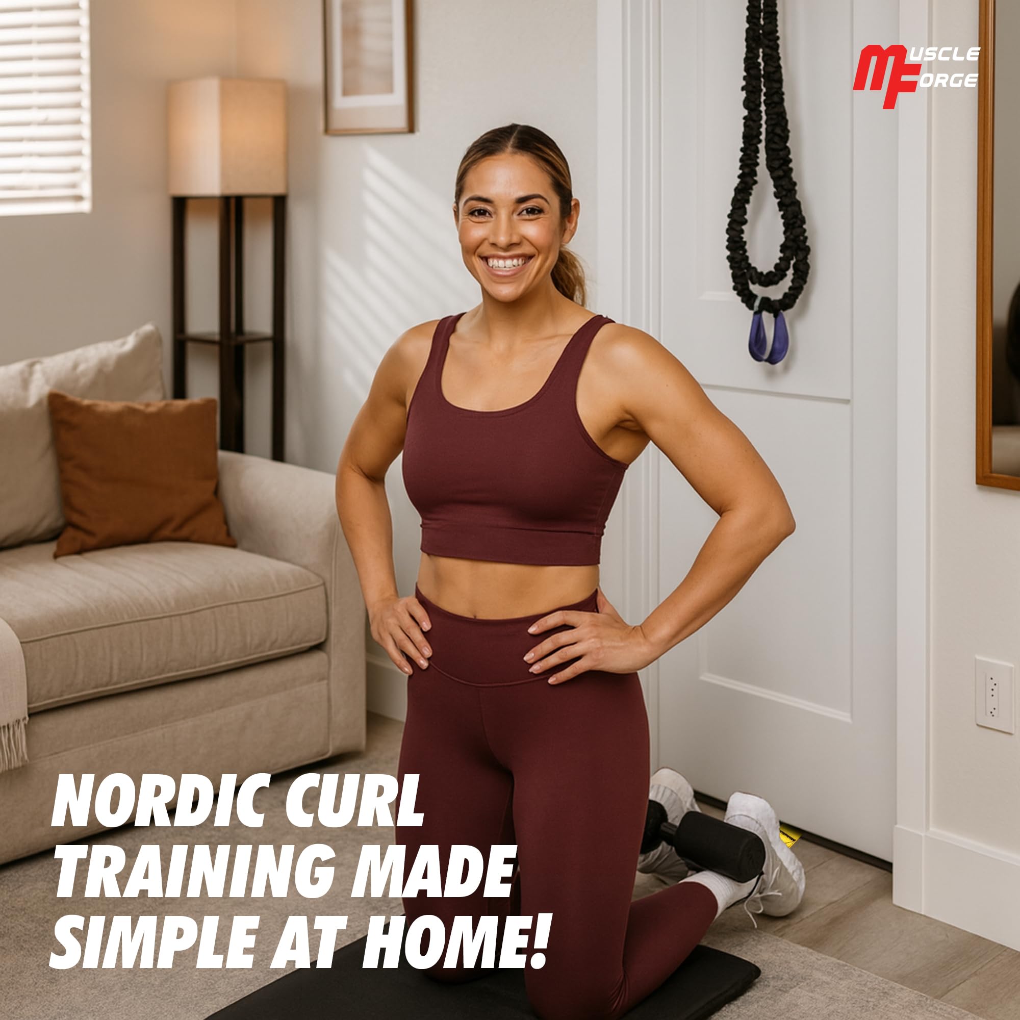 Nordic Curl Strap – Cinghia Regolabile Con Gancio Porta Per Esercizi a Terra – Allenamento Femorali, Addominali – Ancoraggio Stabile, Regolazione Rapida – Fino a 180 Kg, Schiuma Protettiva