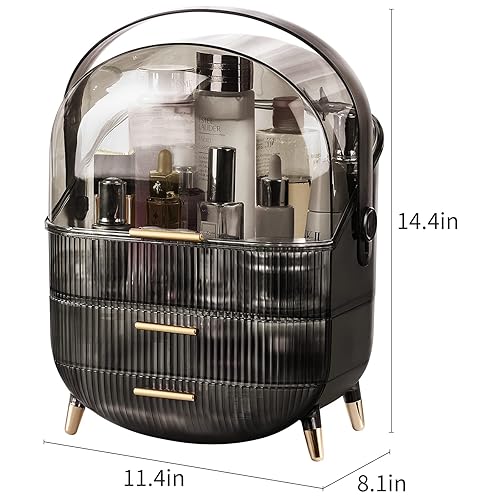 Miniatura 5 de CANITORON - Organizador de almacenamiento de maquillaje, vitrina de cosméticos con caja de almacenamiento de 2 niveles y cubierta transparente, para