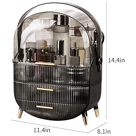 CANITORON Makeup Organizer,Large Capacity Skincare Organizer for Vanity,Cosmetic Organizer with 2 Drawers and Transparent Cover for Bedroom Countertop and Bathroom Countertop Storage.(Gray)