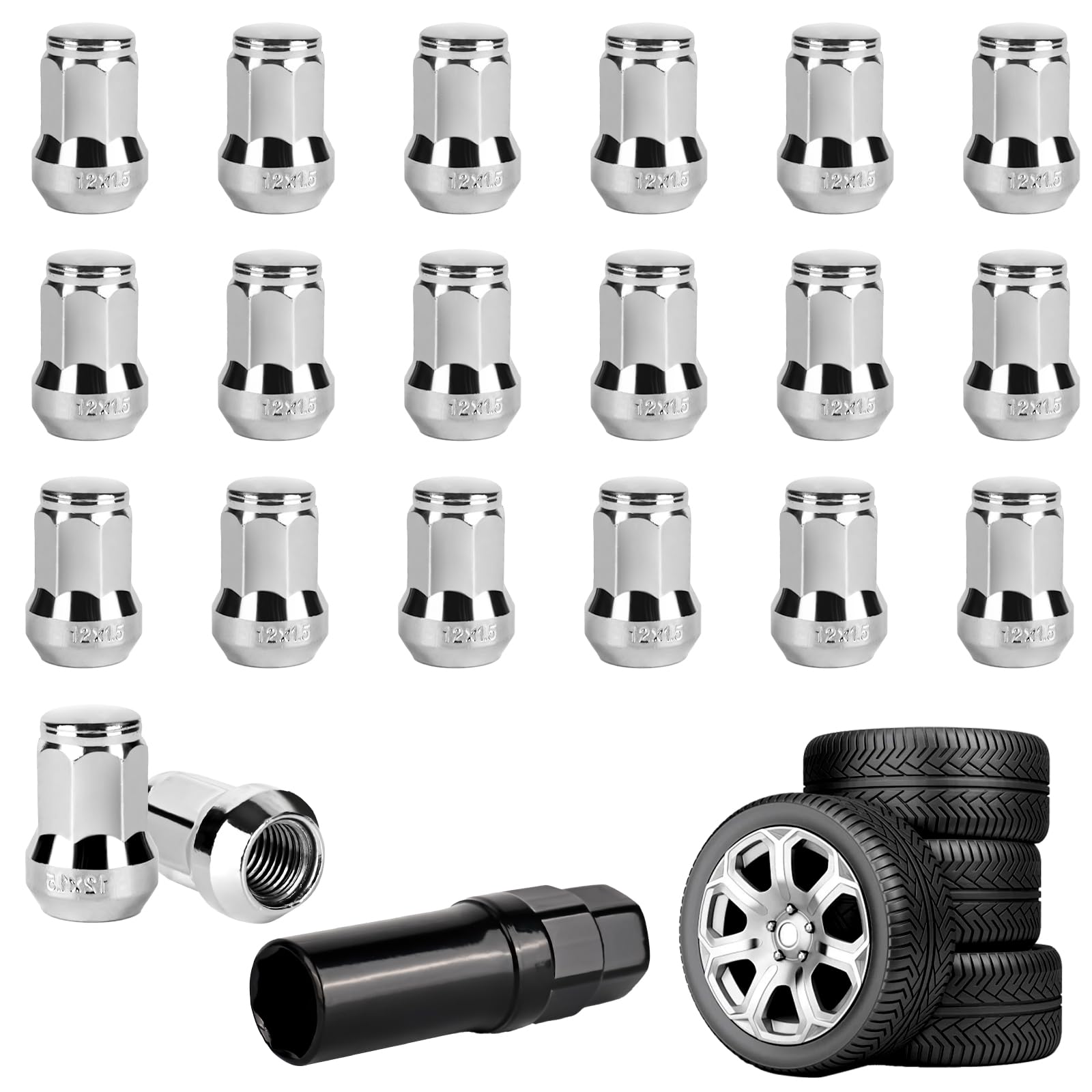 20 pezzi dadi per ruota M12 x 1,25, conici a 60°, dadi chiusi, cromati con Ford, Toyota, Hyundai, Kia, Honda, Mazda