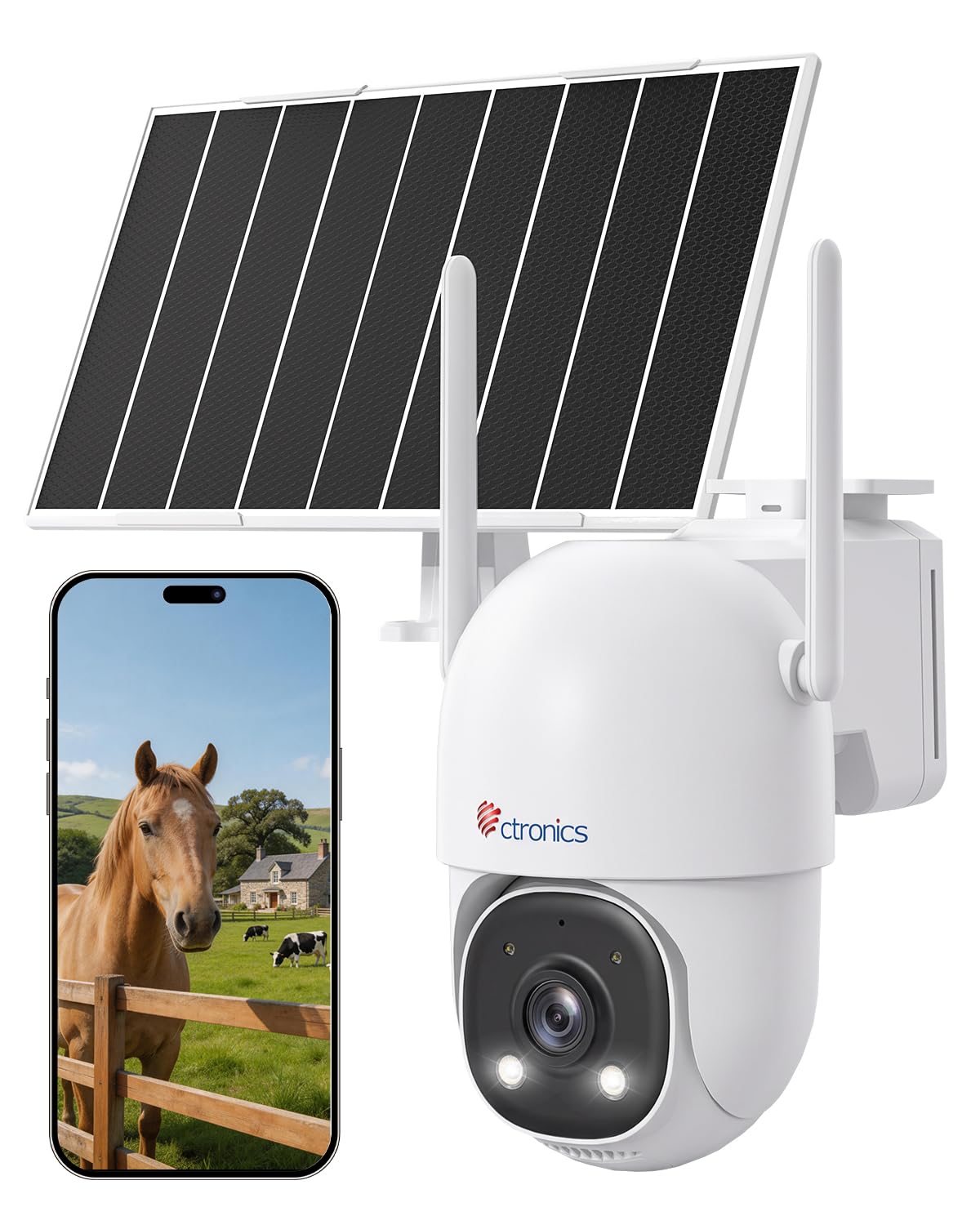 Ctronics AOV Cámara de Vigilancia–Grabación 24/7,Seguimiento Auto 30m | Soporte SIM incluido，Panel Solar 8W, Batería 13500mAh, Detección Humana y Seguimiento Auto 30 m, PTZ, IP66