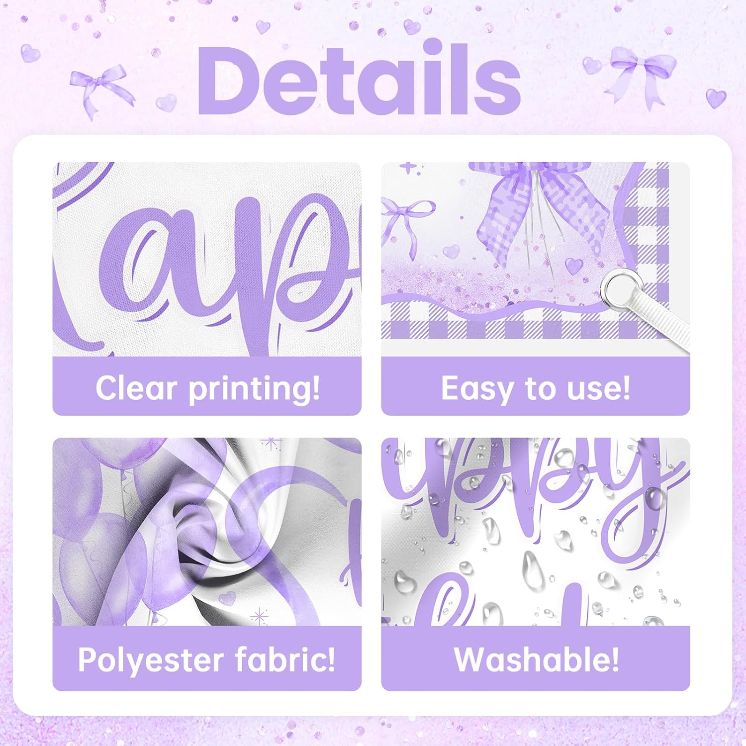 Avezano Coquette Happy Birthday Backdrop Purple Bow Birthday Party Decorations Banner Bow Birthday Decorations for Girls Women Birthday Party Supplies (Purple, 6 x 3.6 ft)