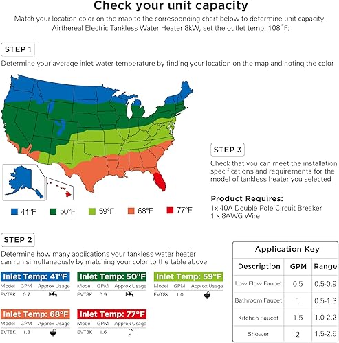 Vista 5 de Airthereal Calentador de agua eléctrico sin tanque, 8kW, 240 voltios - Agua caliente infinita bajo demanda - Se modula automáticamente para ahorrar