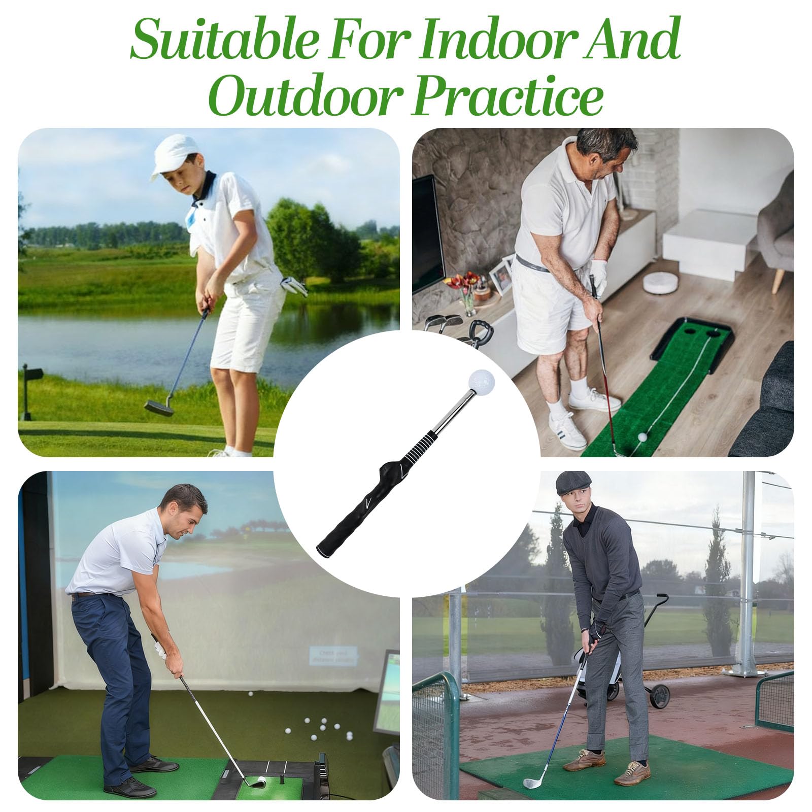 Bastoni Telescopici da Golf, Allenatore Telescopico Swing del Golf Asta Allenamento Golf Telescopico Inossidabile Bastone Golf con Fascia Elasticizzata e Pinza per Pallina da Golf
