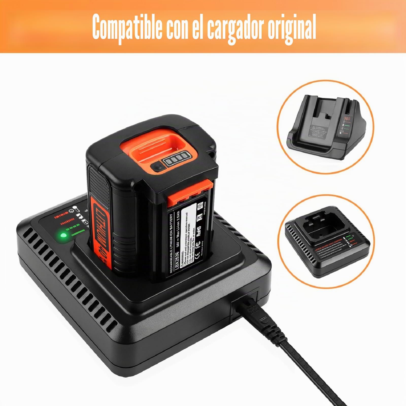 ENERGUP 36V 2500mAh Batería de Repuesto para Black+Decker Batería 36V BL20362 LBX2040 BL2536 LBXR36 LBXR2036 LBX36 LBX1540 LBX2540 LST540