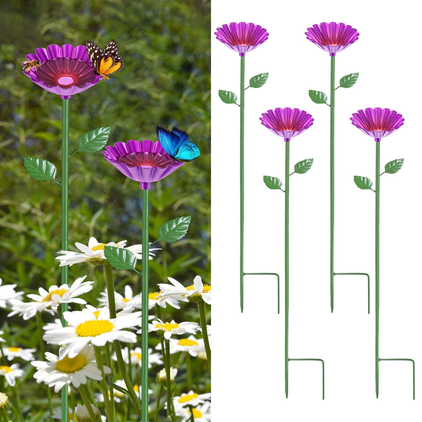 M METERXITY 4-Pack Bee Watering Station 64cm/25in Iron, Rose Red
