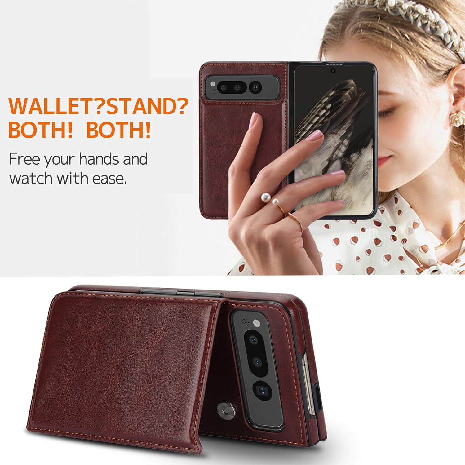 NINKI Compatible with Google Pixel Fold Wallet Case with Kickstand,Matte PU Leather Protective Shockproof Anti-Scratches Anti-Drop Card Holder Wallet Case with for Google Pixel Fold 2023 Brown
