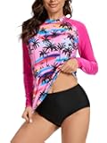 Two Piece Rash Guard for Women Sun Protection UPF 50+ Long Sleeve Swimsuits Quick Dry Swim Shirts