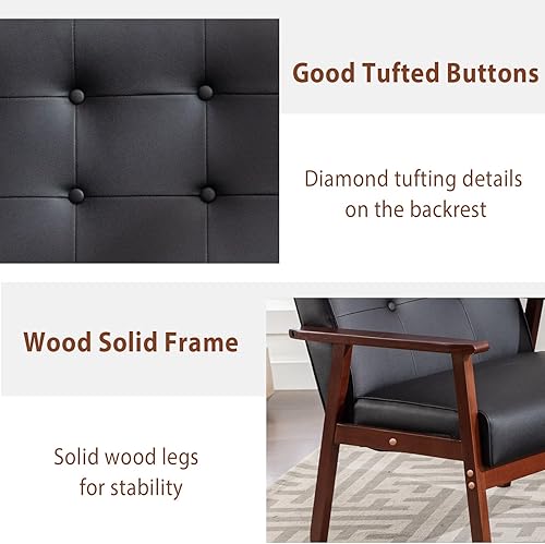 Miniatura 5 de Sillón con diseño retro de mediados de siglo, moderno, con reposabrazos de madera, tapizado, respaldo acolchado, tamaño del asiento 24.4 pulgadas