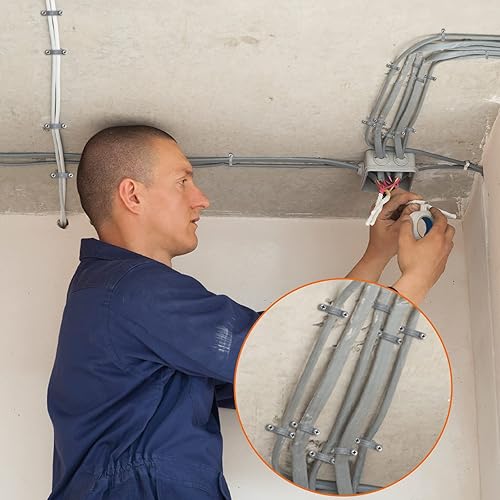 Miniatura 6 de Demissle Abrazadera de conducto de PVC, 2 correas de agujero, correa de conducto de plástico gris resistente, soporte de montaje con clip en U