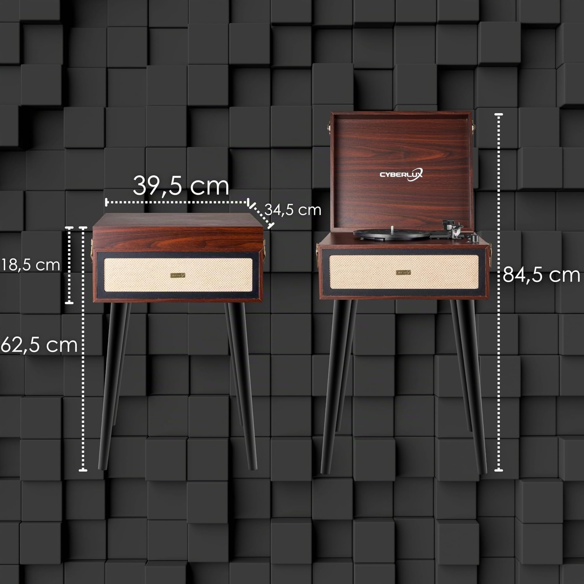 Giradischi con supporto, in stile retrò, con altoparlante Full Range, Bluetooth, radio FM, USB, Line-Out AUX IN Micro SD, slot in vinile, nostalgico, giradischi con piedini