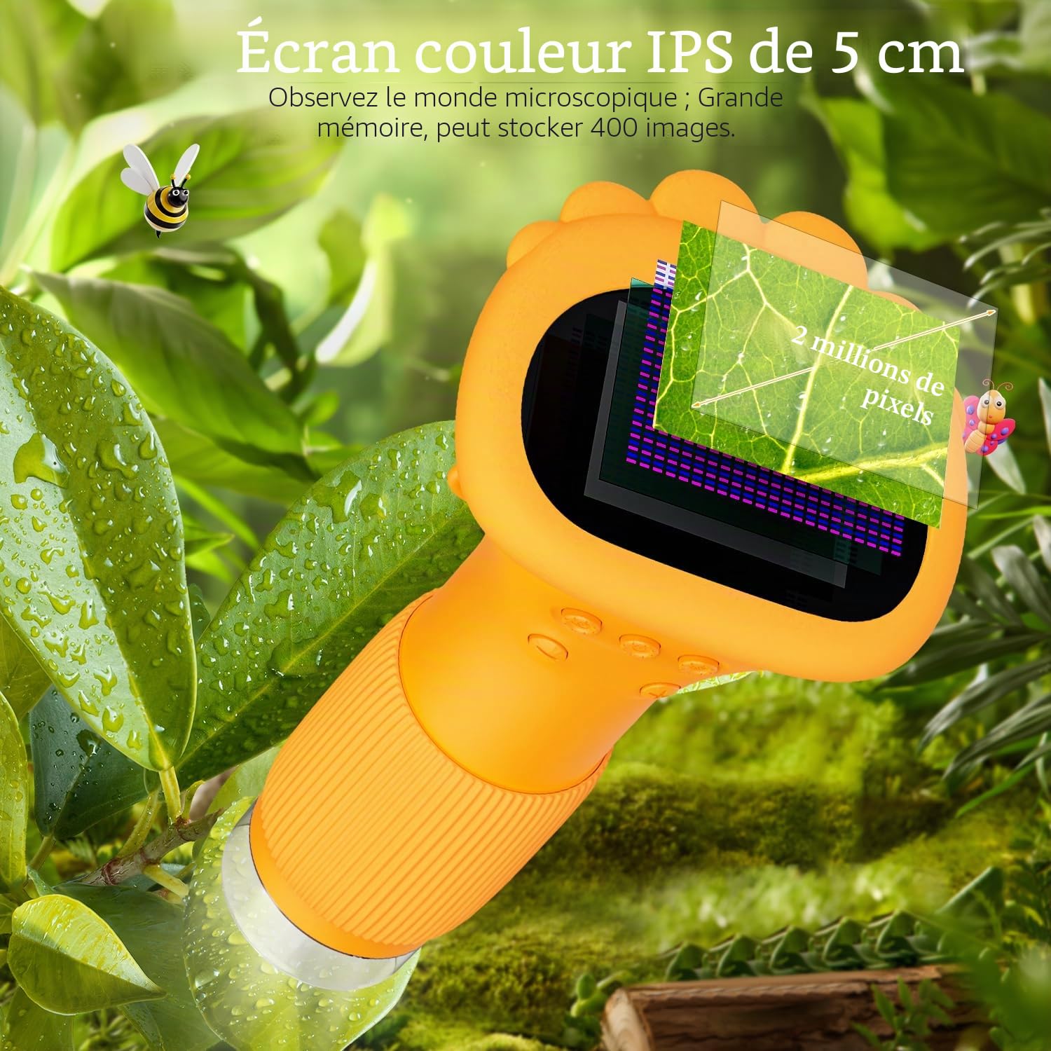 Microscope pour Enfants, Ahalfcit Microscope Numérique avec écran 2 Pouces - 1000X Microscope, Jouet éducatif Scientifique Cadeau pour Les Enfants de 3 à 12 Ans-Orange