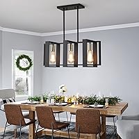 Vista 2 de Iluminación de isla de 23.6 pulgadas, lámpara de comedor con 3 luces, iluminación lineal de isla de cocina para mesa de billar, sala de estar, Madera