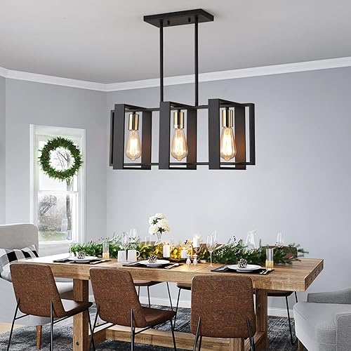 Miniatura 2 de Iluminación de isla de 23.6 pulgadas, lámpara de comedor con 3 luces, iluminación lineal de isla de cocina para mesa de billar, sala de estar, Madera