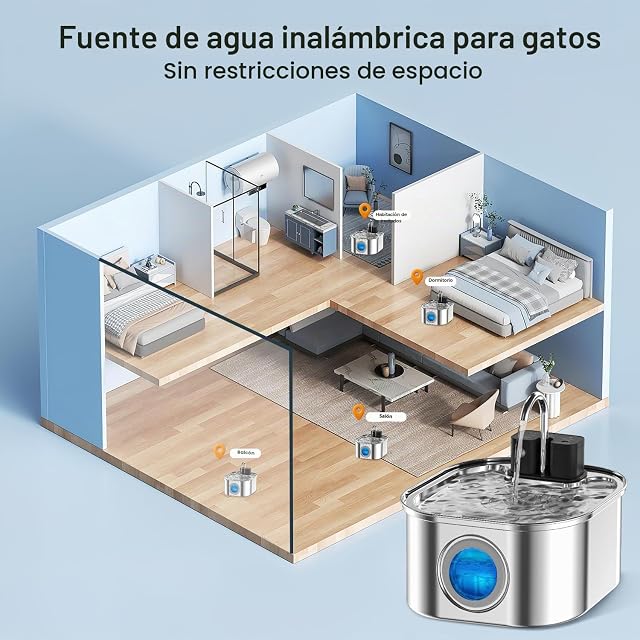 Foto 3 de 6 de Fuente para Gatos Acero Inoxidable: 3.2L Fuente para Gatos Sin Cable con Detección de Movimiento