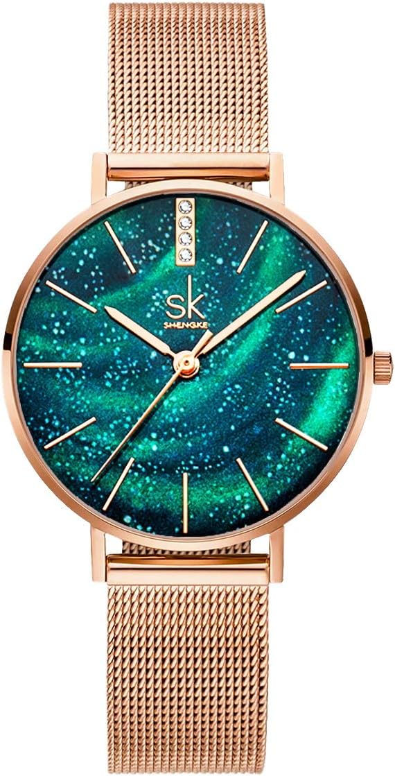SHENGKECreative Simplicity Women Watch Mesh Band Elegant Women Watches Ladies Business Wristwatch