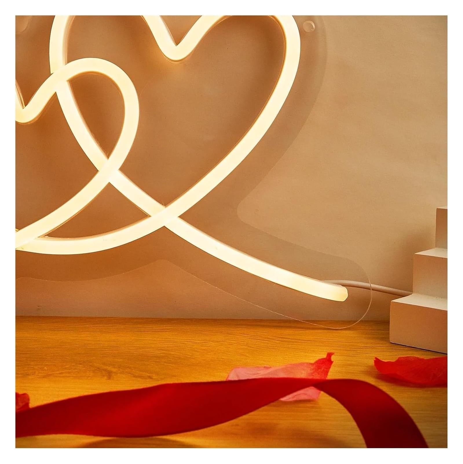 Lampada a forma di cuore, insegne al neon, decorazione da parete per camera letto, compleanno, 30x16 cm