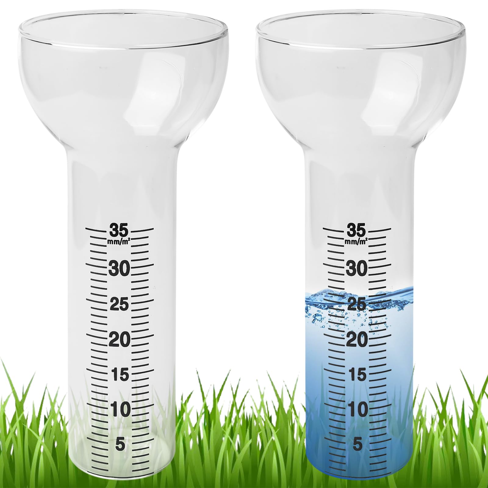 BAIFULAI 2 pluviometro antigelo, vetro di ricambio per misurazioni da 1 a 35 mm, pluviometro in vetro, Rain Gauge, a forma di imbuto per la visualizzazione dell'acqua da giardino all'aperto per la