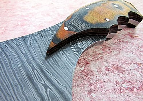 Miniatura 3 de Poshland RG-75 Cuchillo de caza hecho a mano de acero de Damasco de 14.4 pulgadas, hermoso mango de micarta de dos tonos