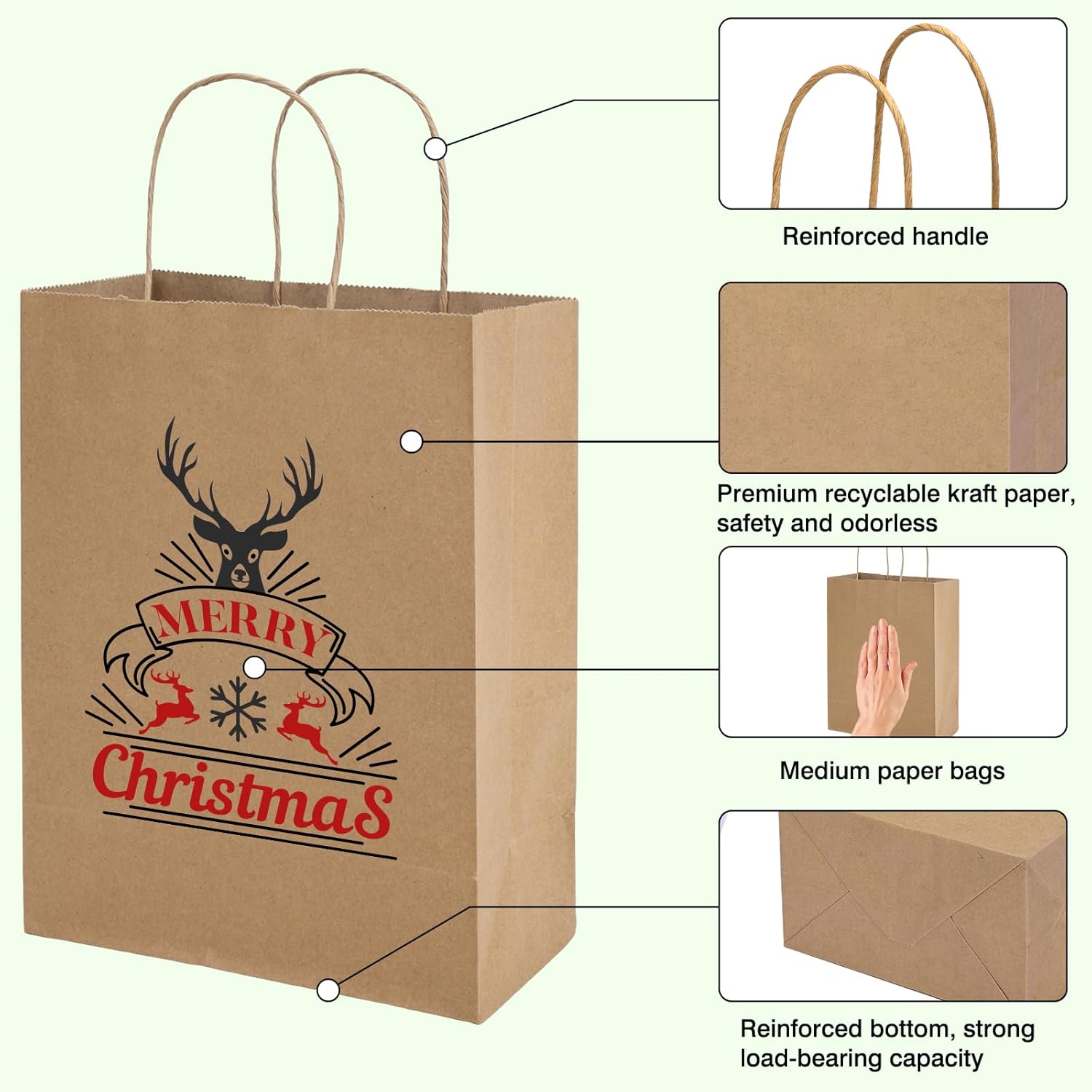 OUTUXED 150pcs Brown Paper Bags, 8x4x10 Kraft Paper Gift Bags with Handles image 3