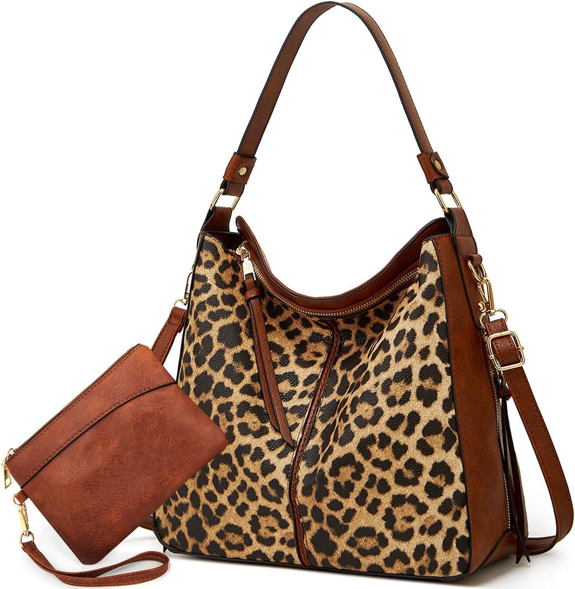 Large Trendy Designer Hobo Tote Bag for Women, Soft Leather Crossbody Shoulder Handbag, Purse and Wallet Set Black Brown