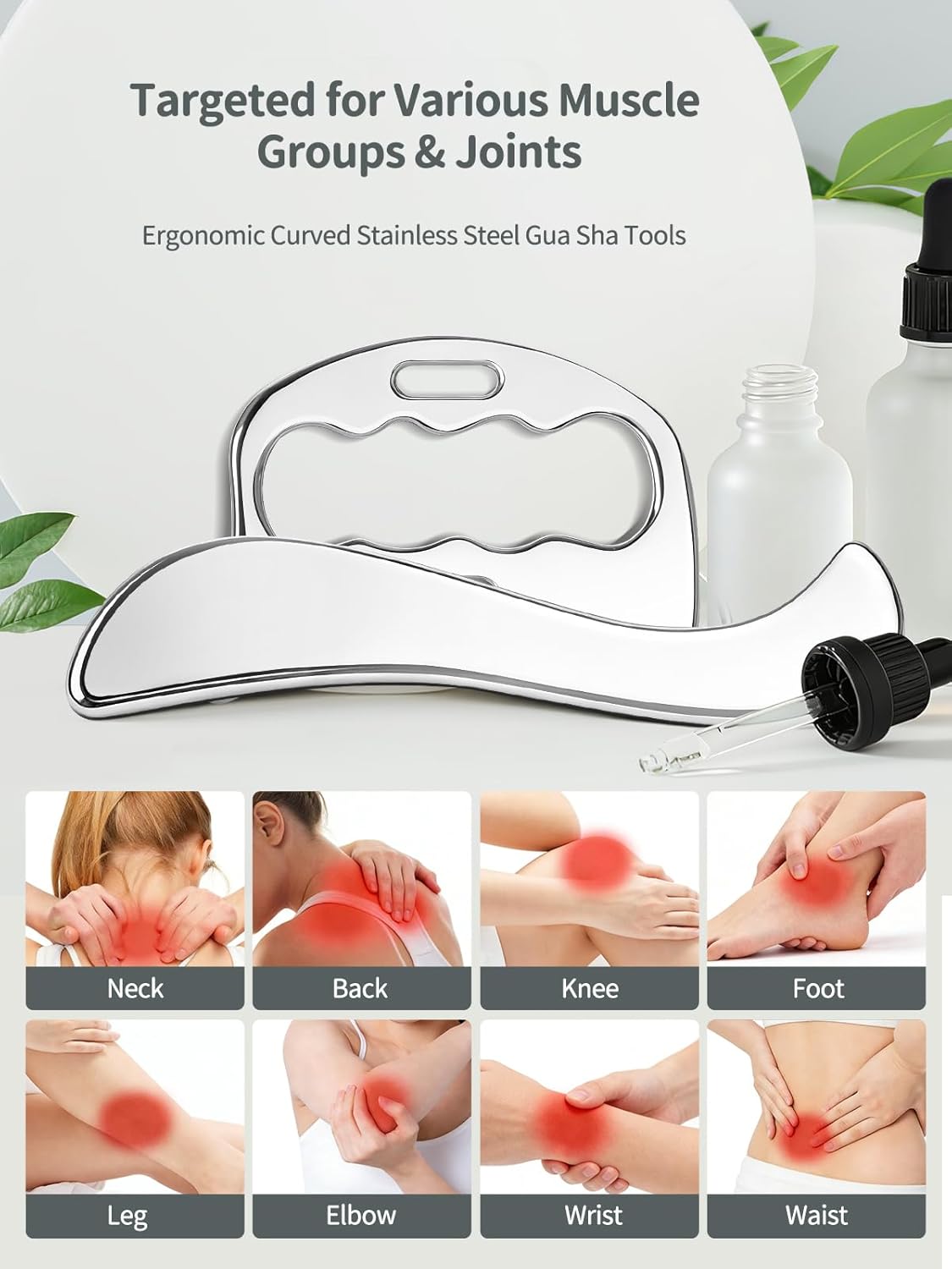 3-in-1 Stainless Steel Gua Sha Massage Tool Set, Muscle Scraper & IASTM Tools for Soft Tissue Mobilization, Myofascial Release, Body Skin Massage, Physical Therapy Sore Muscle Relief with Travel Pouch