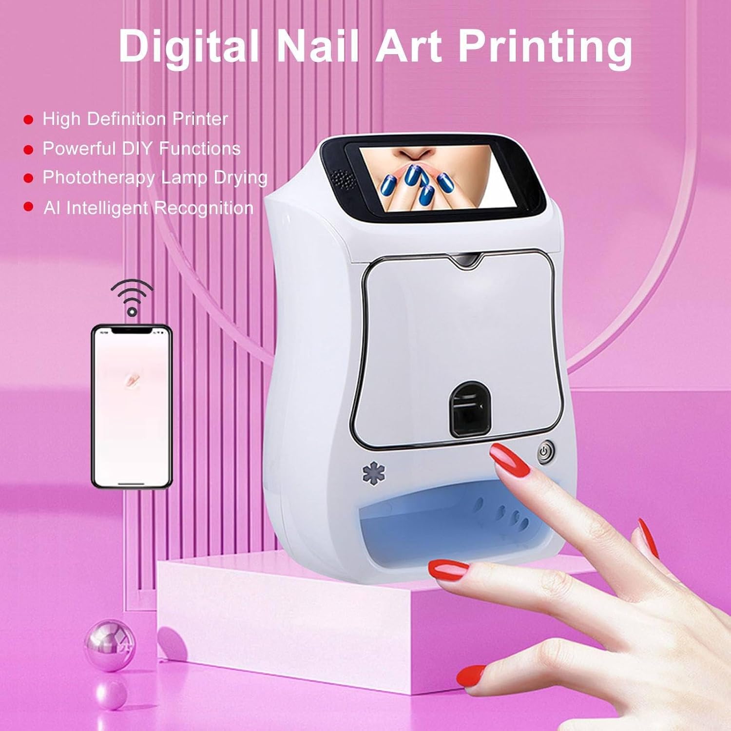 3D Automatic Smart Nail Machine Nail Printer, Nail Printer Machine,Nail Printer,20 Seconds Painting Digital Mobile Nail Art Printer with Touch Screen Display,for Home Use and Nail Studios