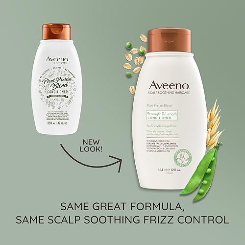 Miniatura 2 de Aveeno Strength & Length - Acondicionador de mezcla de proteínas vegetales, fórmula vegana para cabello fuerte y saludable, blanco, sin perfume, 12