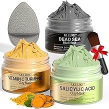 Facial Clay Mask Set - Vitamin C Turmeric Face Mask, Dead Sea Mud &amp; Salicylic Acid (BHA) Mask for Pore Cleansing, Brightening, Blackheads &amp; Dark Spots, Face Masks Skincare Gift for Women, 2.82 oz each