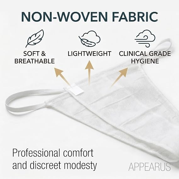 APPEARUS Disposable Spa Thongs with Adjustable Sliding Drawstring for Professional Tanning Waxing Massage 100 Count White Non-Woven Single Use Panties Bulk Pack