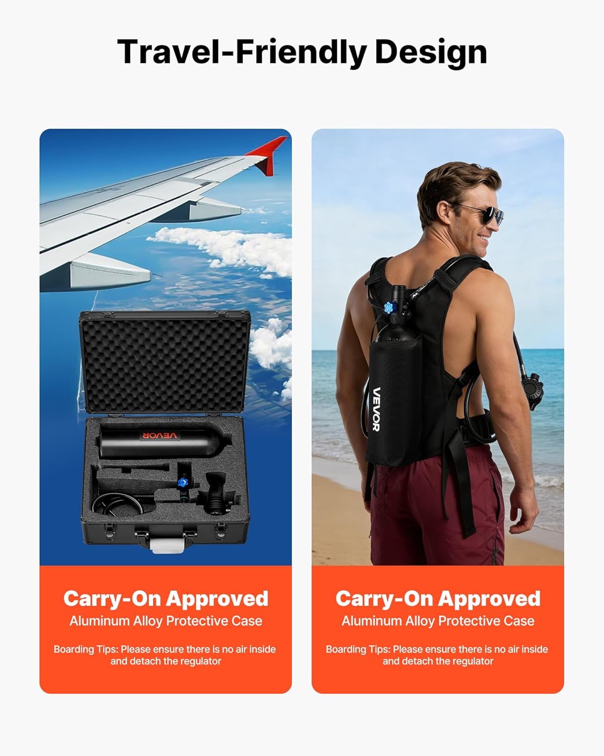 VEVOR Mini Scuba Tank, 1.9L Portable Diving Tank for Underwater Breathing, Reusable Lung Diving Cylinder up to 35 Minutes Dive Time, Emergency Rescue Pony Bottle with Backpack & Case for Snorkeling